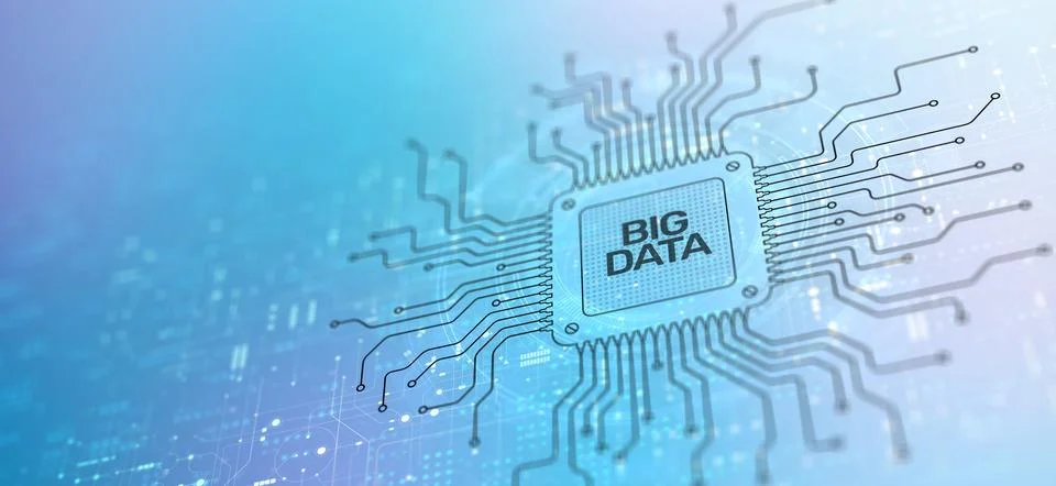 Big Data Managing Information at Scale Illustrated on a Processor. Stock Photos