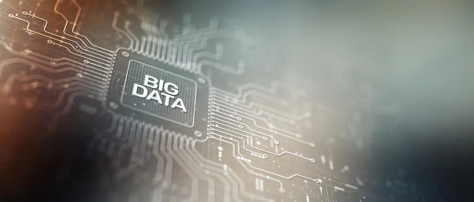 Big Data Managing Information at Scale Illustrated on a Processor. Stock Photos