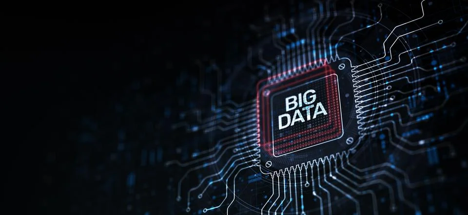 Big Data Managing Large-Scale Datasets Illustrated on a Processor Touched by  Illustrazione stock