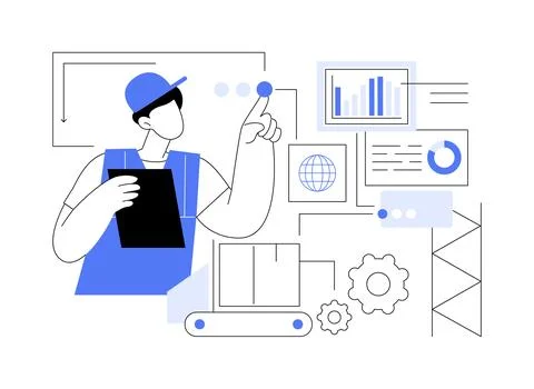 Big data in manufacturing abstract concept vector illustration. Illustrazione stock