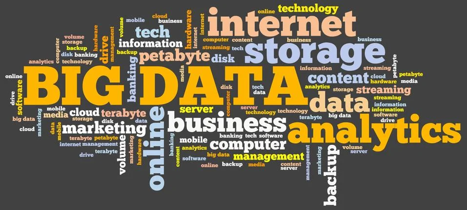 Big data - market information analytics concept. Word cloud. Stock Illustration