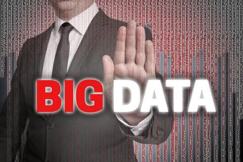 Big data mit Matrix wird von Geschäftsmann gezeigt Big data mit Matrix wir.. Stock Photos