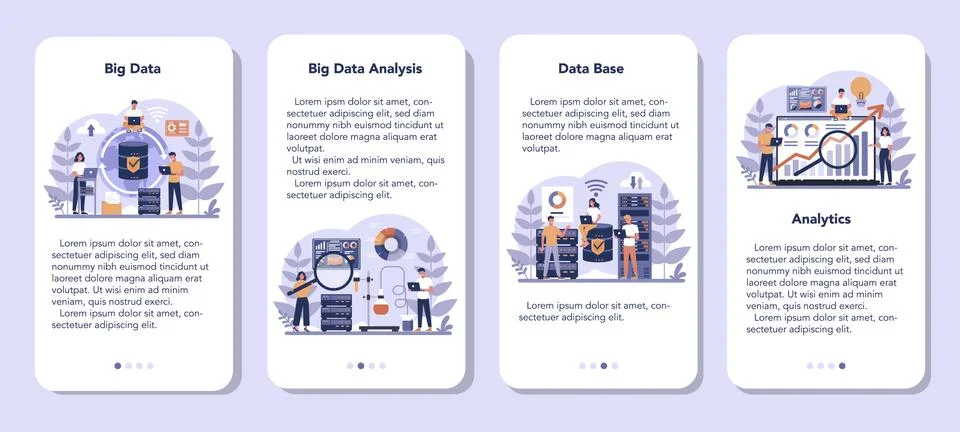 Big data mobile application banner set. Modern computer Stock Illustration