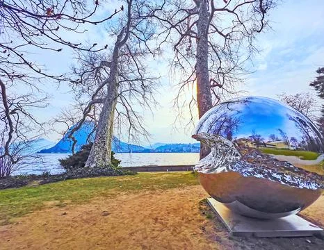 Big Data modern artwork in Parco Ciani, on March 13 in Lugano, Switzerland Stock Photos
