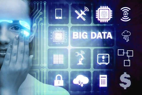 Big data modern computing concept with woman Stockfoto's