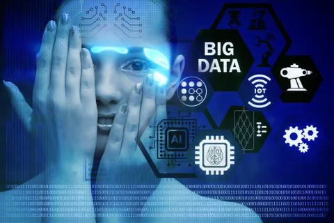 Big data modern computing concept with woman Stock Photos