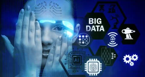 Big data modern computing concept with woman 写真素材