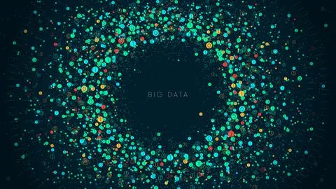 Big data network visualization concept processing application software, virtu Illustrazione stock