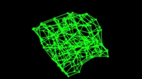 Big data neural network. Wireframe mesh box cube with dot and lines. Stock Footage 305997632