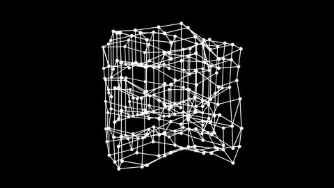Big data neural network. Wireframe mesh box cube with dot and lines. Stock Footage 307098207