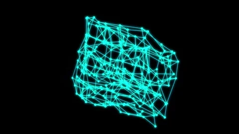 Big data neural network. Wireframe mesh box cube with dot and lines. Stock Footage 312130370