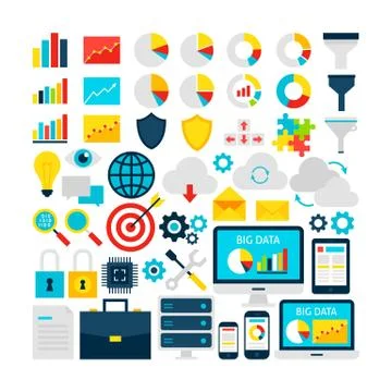 Big Data Objects Set Stock Illustration