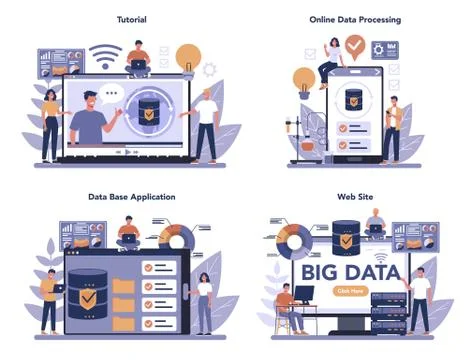 Big data online service or platform set. Modern computer technology Stock Illustration
