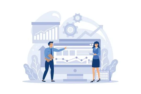 Big data online service or platform. Modern computer technology. Analyzing .. Stock Illustration