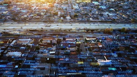 Big data over highway. Futuristic city. Los Angeles. Stock Footage 81484762