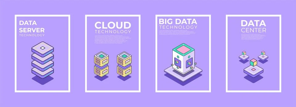Big data poster technology set. Server room abstract cover, data base Illustrazione stock