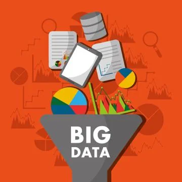 Big data process analysis filter information Illustrazione stock
