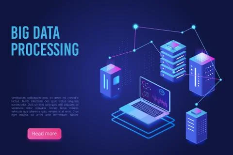 Big data processing and analysing landing page vector template. Analytics data Illustrazione stock