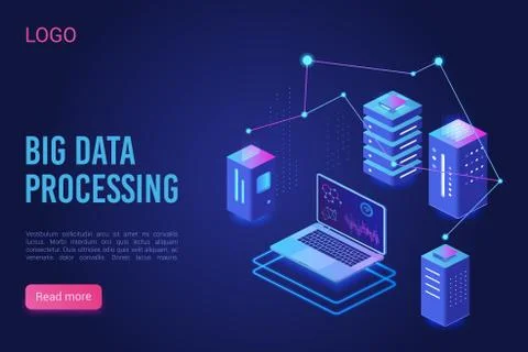 Big data processing and analysing landing page vector template. Analytics data Illustrazione stock
