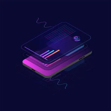 Big data processing, CPU processor isometric banner, network data transfer and 스톡 일러스트