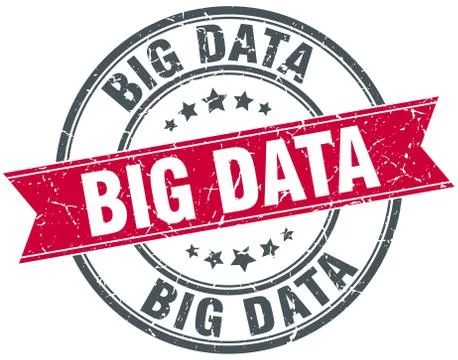Big data red round grunge vintage ribbon stamp Stock Illustration