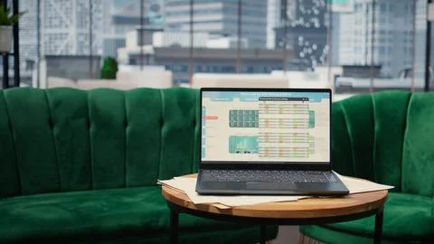 Big data reports and graphics showcasing business corporation success Stock Photos
