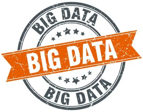 Big data round orange grungy vintage isolated stamp Stock Illustration