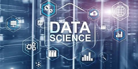Big Data science analysis information technology concept. Server room background Stock Photos