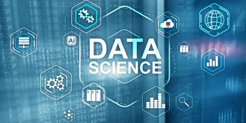 Big Data science analysis information technology concept. Server room background Stock Photos