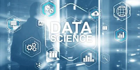 Big Data science analysis information technology concept. Server room background Stock Photos