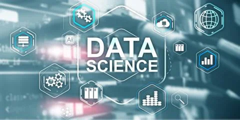 Big Data science analysis information technology concept. Server room background Stock Photos