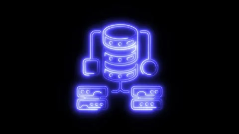 Big Data Server Outline Icon in HD Video Neon Animation Vídeo Stock 304507590