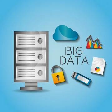 Big data server protection cloud usb document Stock Illustration