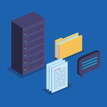 Big data server storage with documents and chat bubble 스톡 일러스트