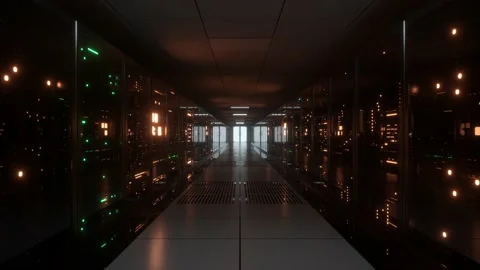 Big data servers. Data Solutions. Server room with working flickering panels Stock Footage 131397851