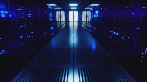 Big data servers. Data Solutions. Server room with working flickering panels Stock Footage 131398431