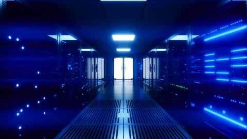 Big data servers. Data Solutions. Server room with working flickering panels  イラスト素材