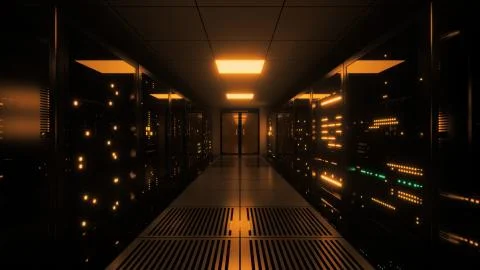 Big data servers. Data Solutions. Server room with working flickering panels  イラスト素材
