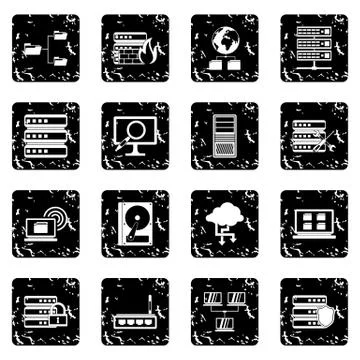 Big data set icons, grunge style Stock Illustration
