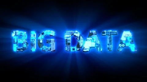 Big Data shining blue digital cyber text, isolated - industrial 3D illustration 스톡 일러스트