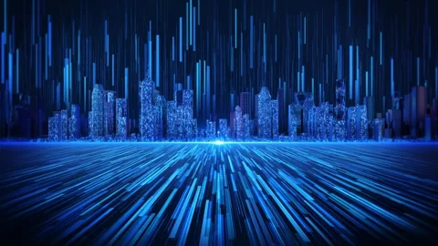 Big Data Smart City with Analytics Bars and AI Technology Stock Footage 342611948