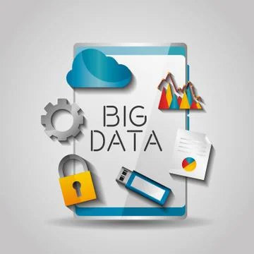 Big data smartphone cloud gear usb protection document Illustrazione stock
