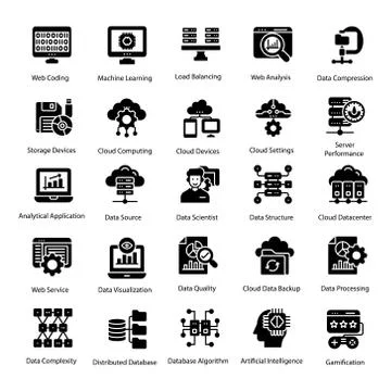 Big Data Solid Icons Pack Illustration