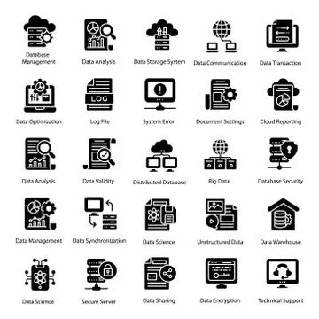 Big Data Solid Icons Set Stock Illustration