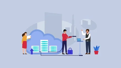 Big data source, data center, cloud computing and cloud cartoon animation Video stock 276343003