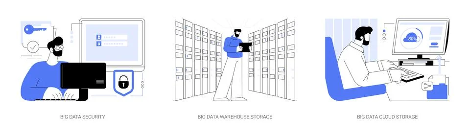 Big Data storage abstract concept vector illustrations. Illustrazione stock