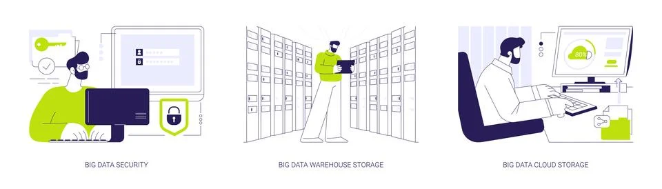 Big Data storage abstract concept vector illustrations. Illustrazione stock