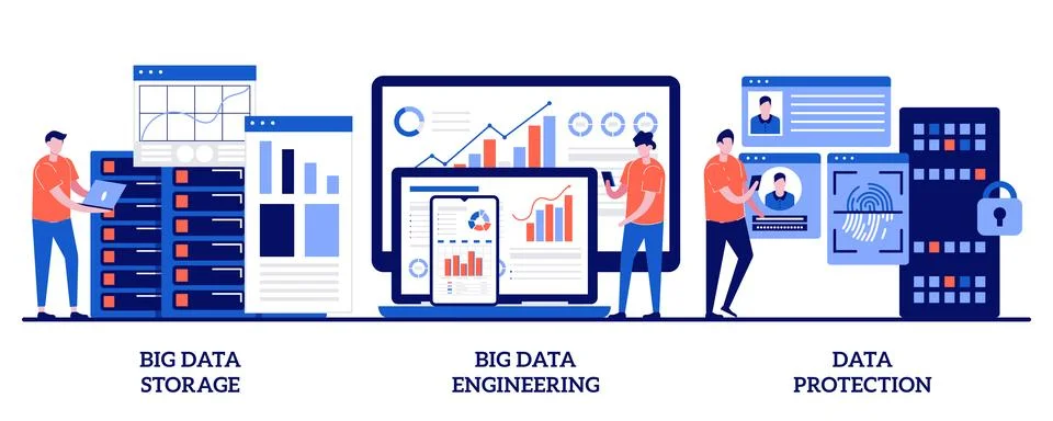 Big data storage, big data engineering, data protection concept with tiny p.. Stock Illustration