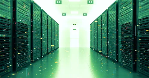 Big Data Storage Servers in Futuristic Tech Facility 4K. Stock Footage 329055687