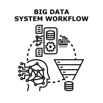Big data system workflow diagram processing information Stock Illustration